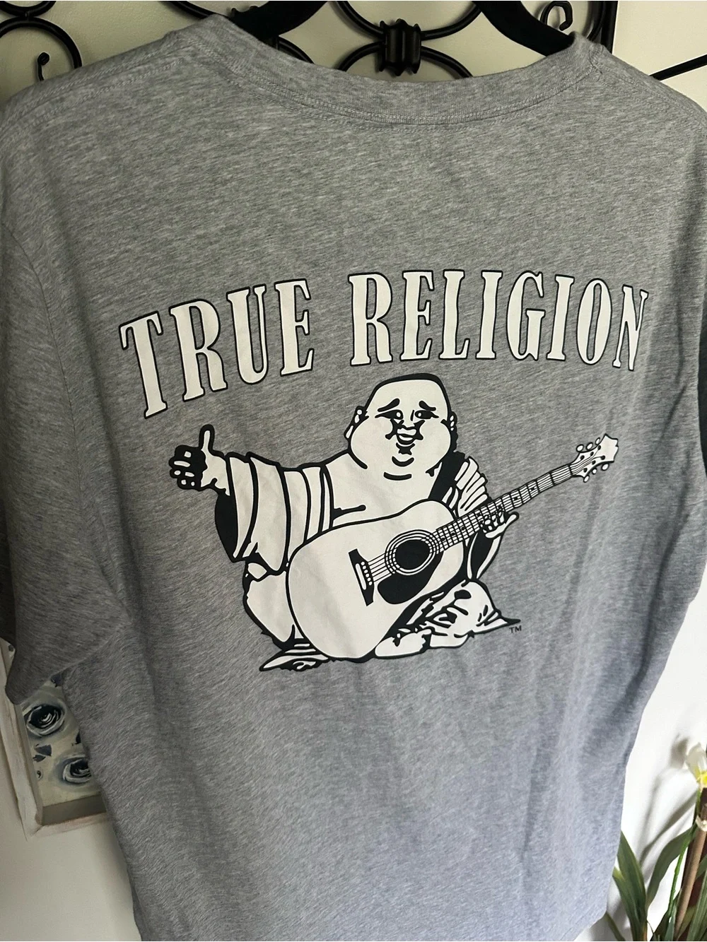 True Religion Grey Graphic Buddha Guitar Tee